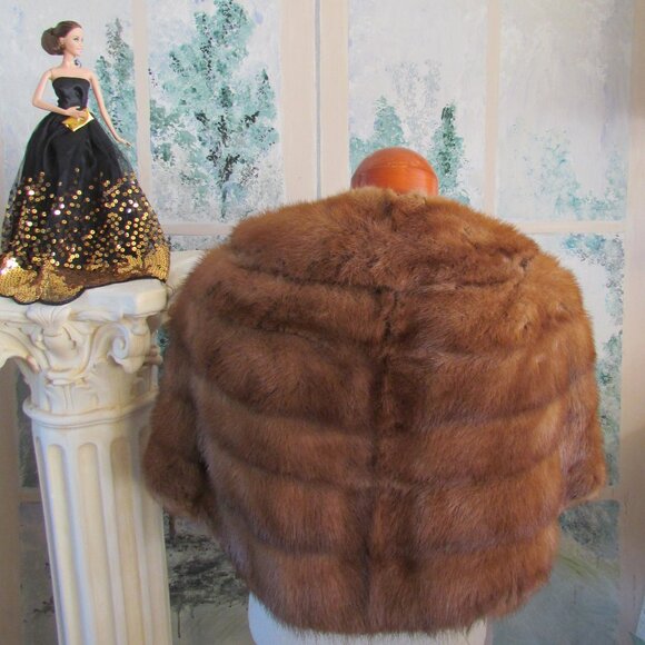 MINK WRAP, VINTAGE KRAMER'S BROWN FUR SHAWL CAPELET STOLE; LOVELY, NEEDS REPAIR - Picture 3 of 9